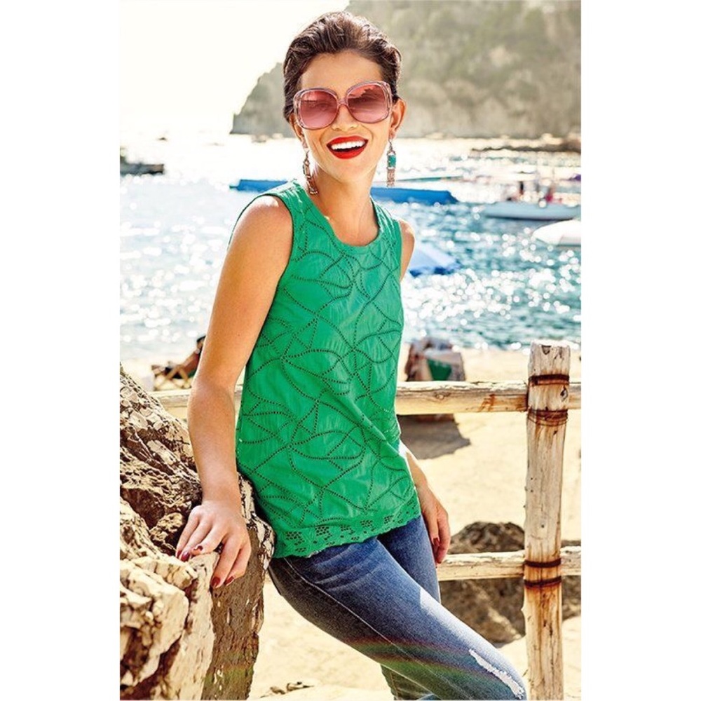Cabi Green Eyelet Gemma Tank Top Style 5036